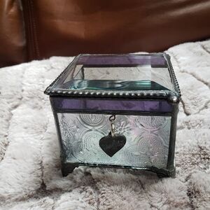 J. Devlin Vtg Glass Trinket Box Etched And Purple Stained Glass